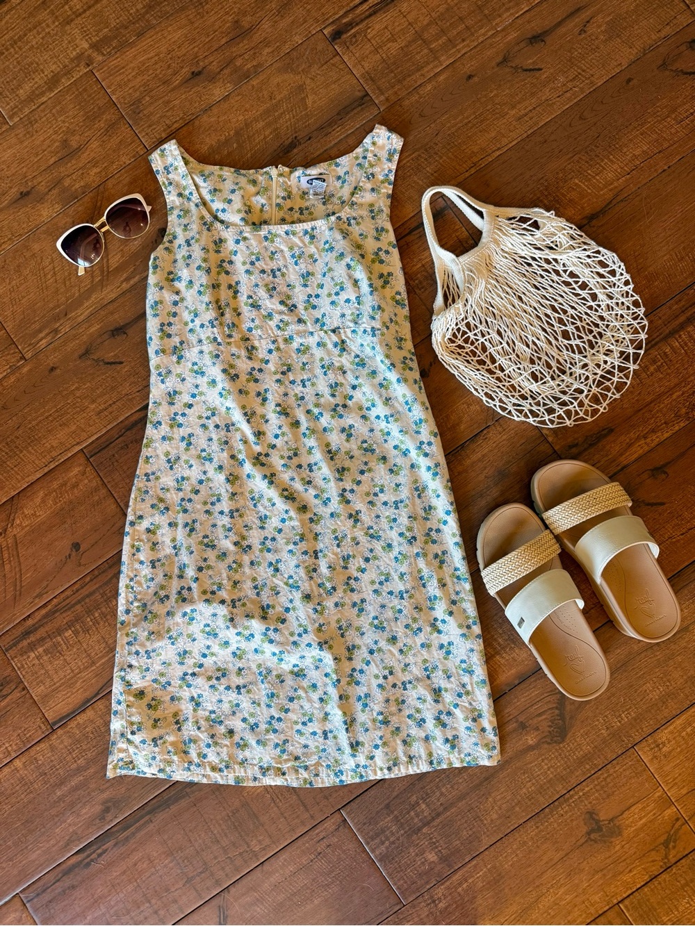 Vintage Y2K Old Navy Floral Cotton Dress Cottagecore Minimalist Midi Dress Sz 6